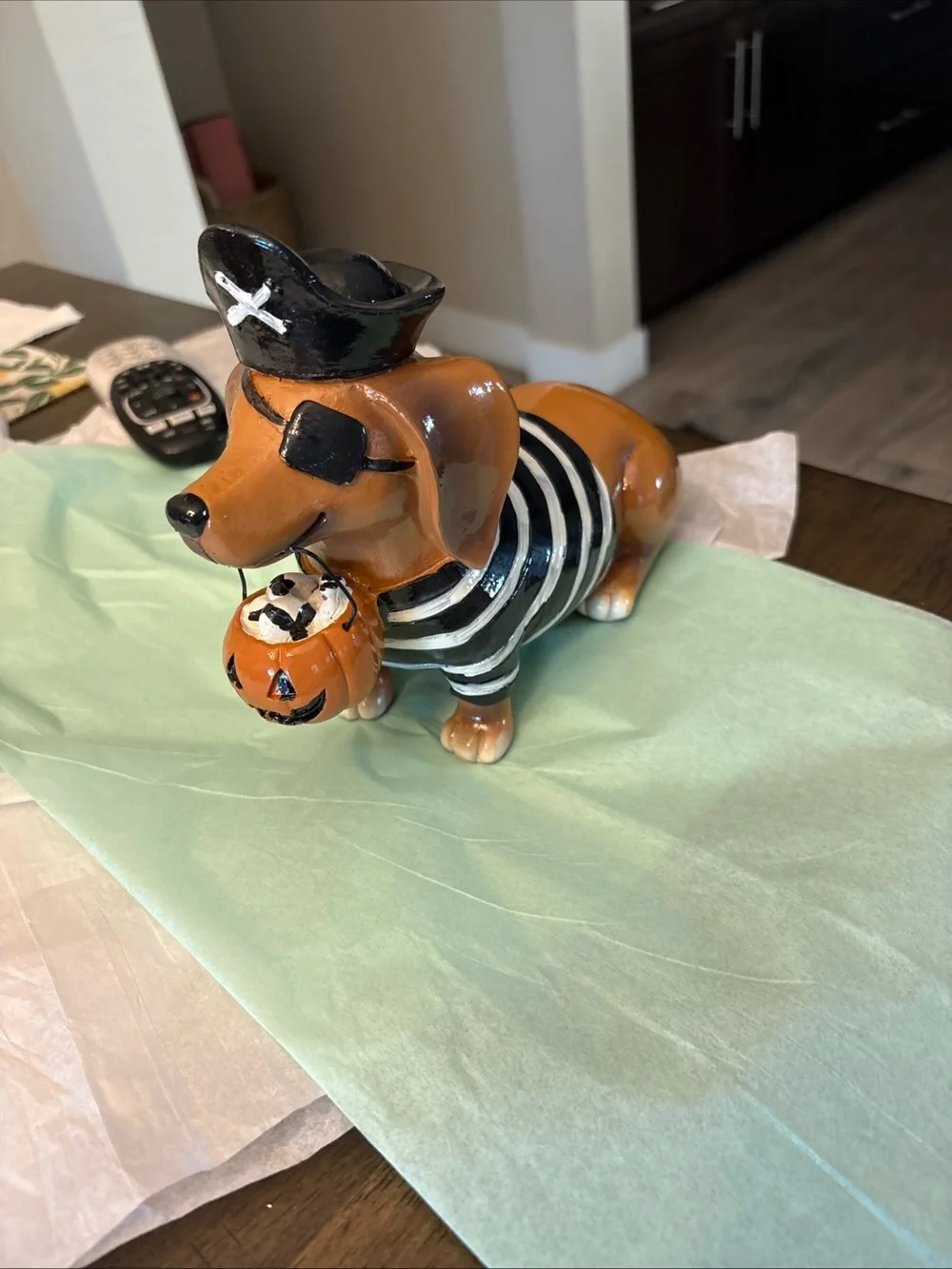 Halloween Pirate Dachshund Figurine - Orange and Black